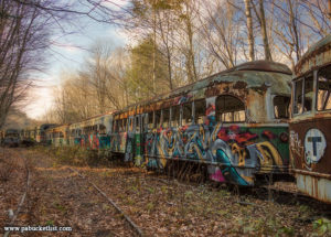 Some of the more colorful graffiti towards the back of the property at the Windber Trolley Graveyard.