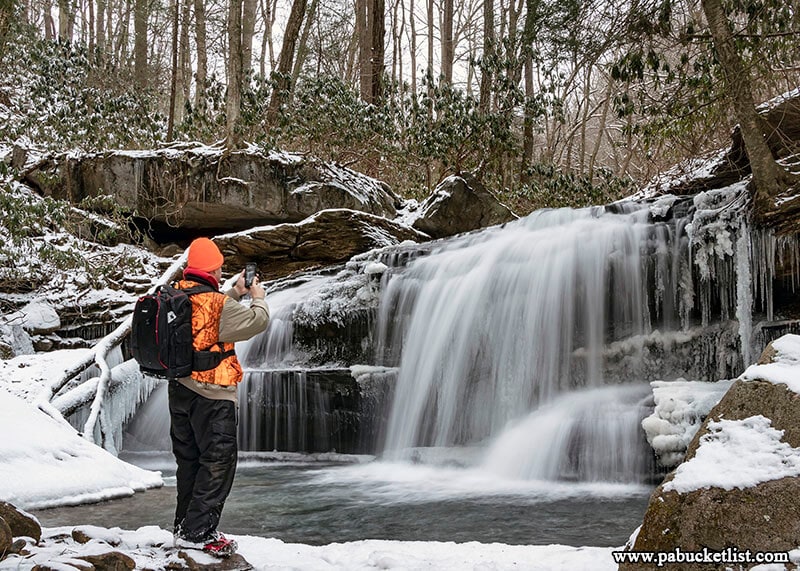 Snow and ice at Lower Jonathan Run Falls at Ohiopyle State Park.