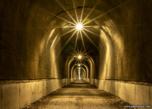 The well-lit and refurbished Big Savage Tunnel along the Great Allegheny Passage in Somerset County PA.
