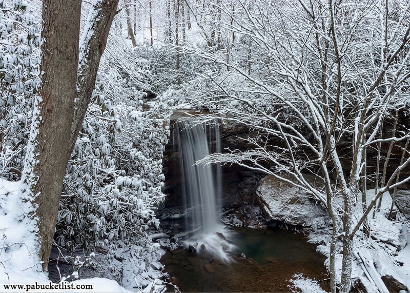 The view from above Cucumber Falls on a winter day. Ohiopyle State Park, Fayette County, PA