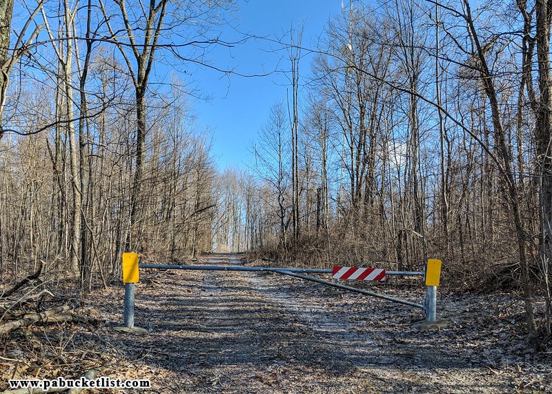 The gated road leading to the cell phone tower and trail head for Grindstone Falls hike.