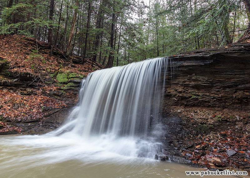 A side view of Grindstone Falls at McConnells Mill State Park.