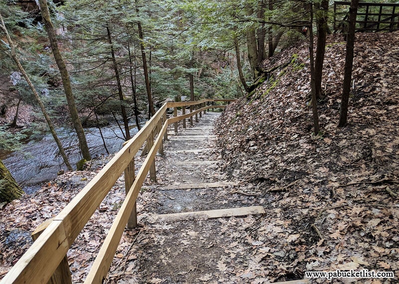 Stairs leading towards the bottom of Hell's Hollow Falls.