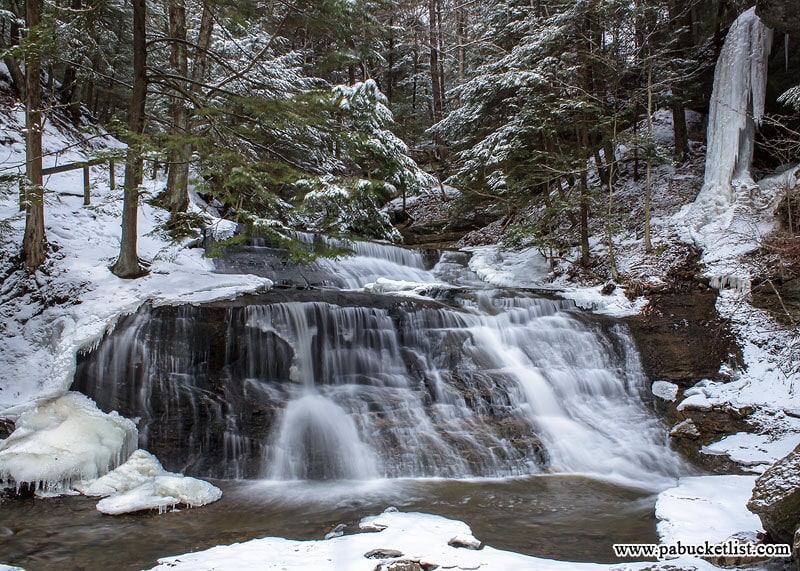 When visiting Hell's Hollow Falls on a snowy day it is often surrounded by ice and snow as it is in this photo.