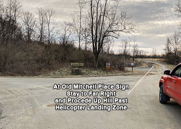 The Old Mitchell Place sign along Sugar Run Road at Ohiopyle State Park.