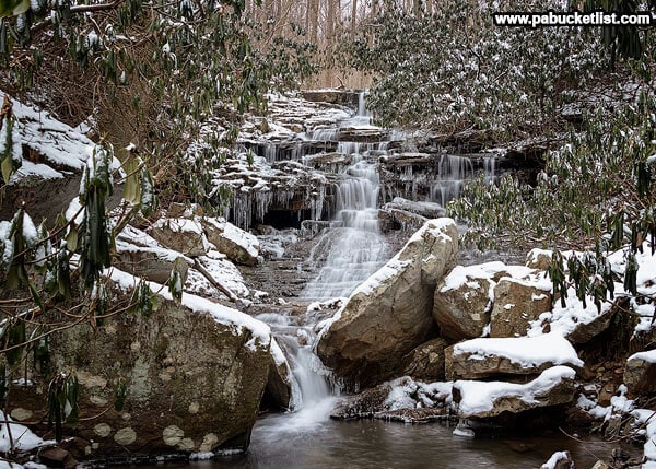 A winter scene at Sugar Run Falls, Ohiopyle State Park.