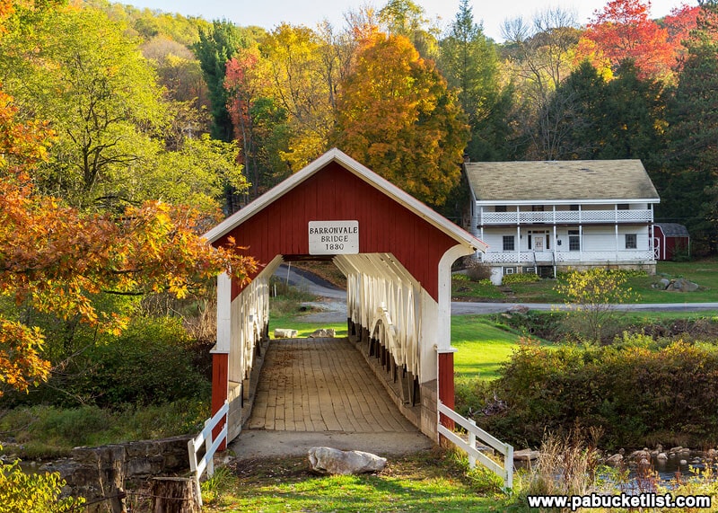 Laurel Highlands fall foliage in full swing at the Barronvale Covered Bridge, Somerset County PA