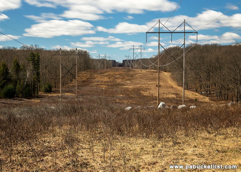 View from the parking area for Round Island Run Falls hike. Underneath power lines, along Round Island Ridge Road.
