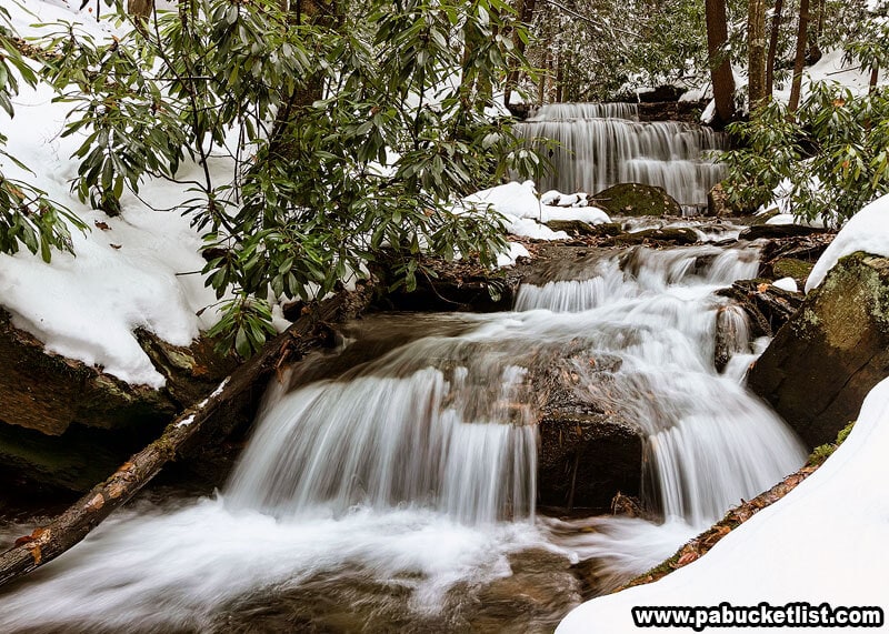 A downstream view of Yost Run Falls on a winter day.