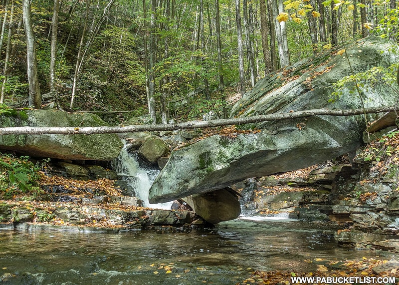 The Balanced Rock on Miners Run in Lycoming County, Pennsylvania.