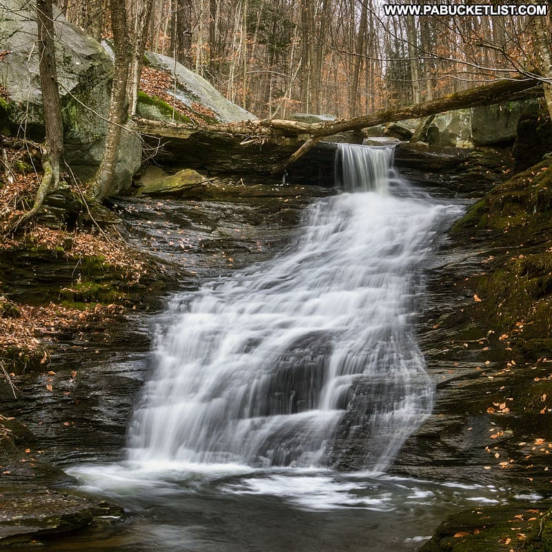 Late autumn view of the fifth waterfall on Miners Run in the Loyalsock State Forest.