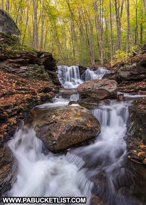 A downstream view of the first waterfall on Miners Run in the Loyalsock State Forest.