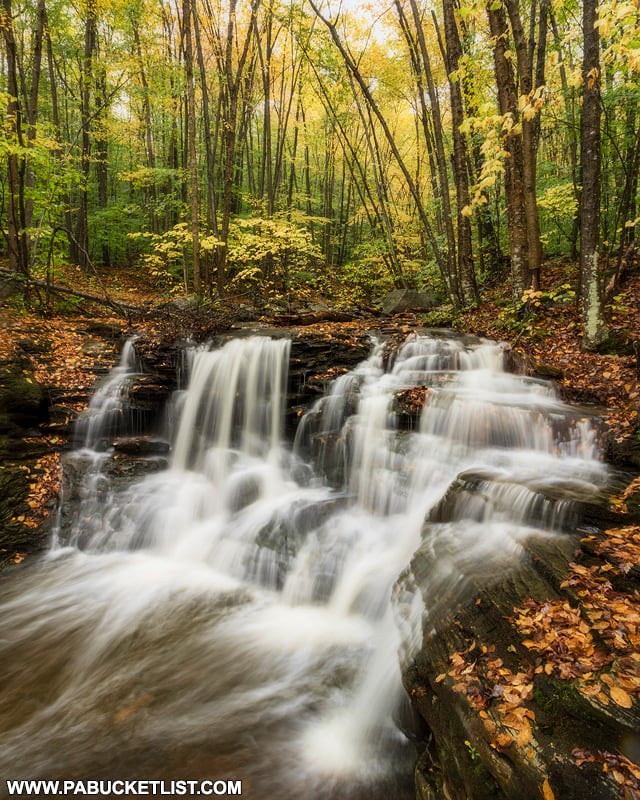 An autumn scene from the first waterfall on Miners Run in the Loyalsock State Forest.