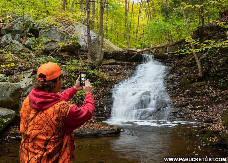 An autumn scene from the fifth waterfall on Miners Run in the Loyalsock State Forest.