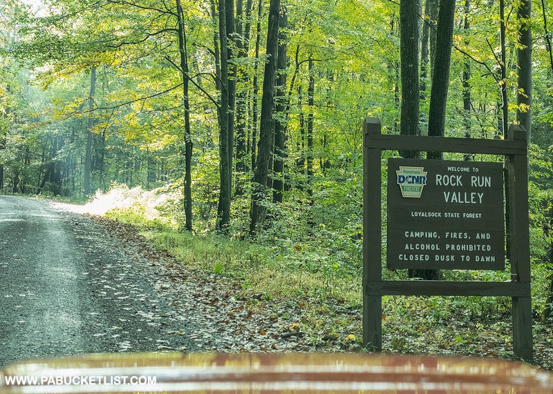 Loyalsock State Forest sign along Rock Run Road in Lycoming County.