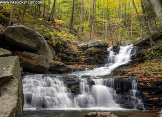 An autumn scene from the third waterfall on Miners Run in the Loyalsock State Forest.