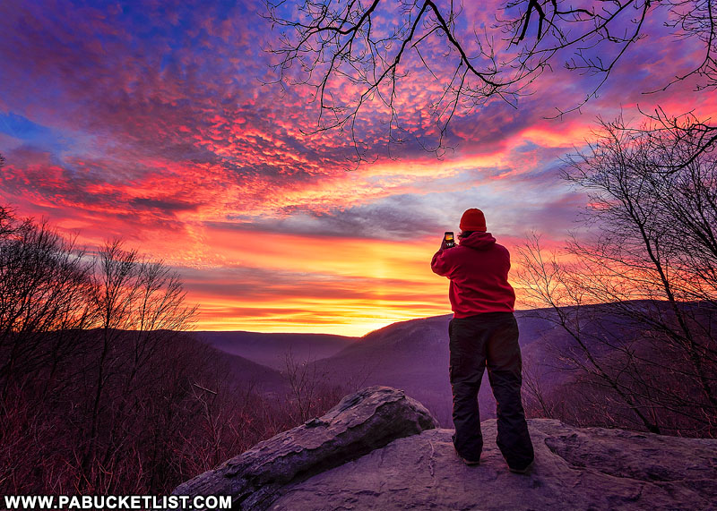 The author photographing a late winter sunrise at Baughman Rock Overlook.