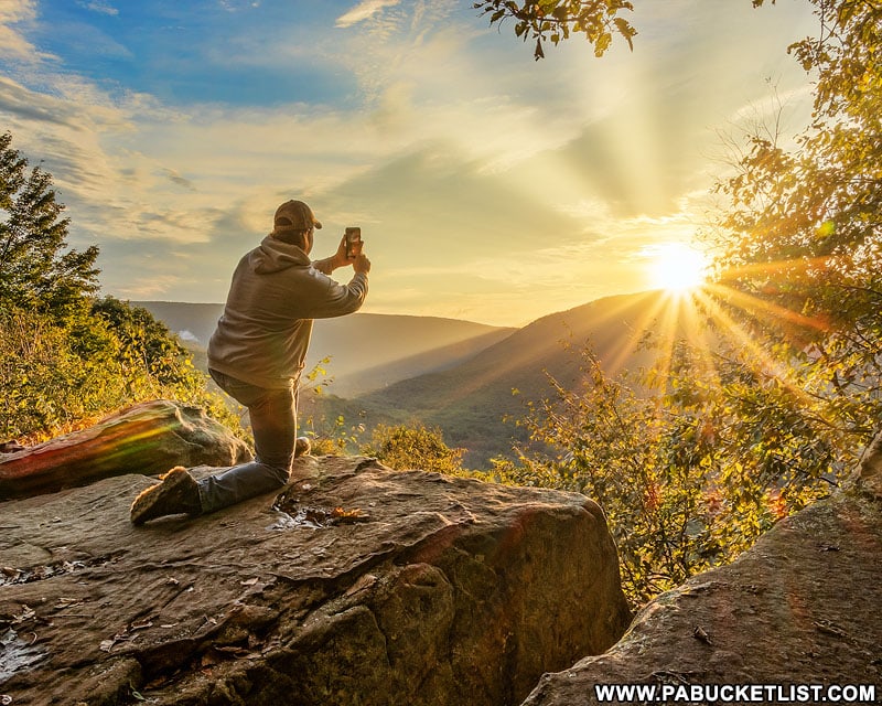 The author capturing a sunrise photo at Baughman Rock Overlook.