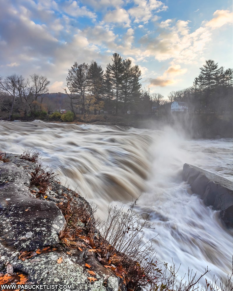 High flow over Ohiopyle Falls as viewed from the Ferncliff Trail.
