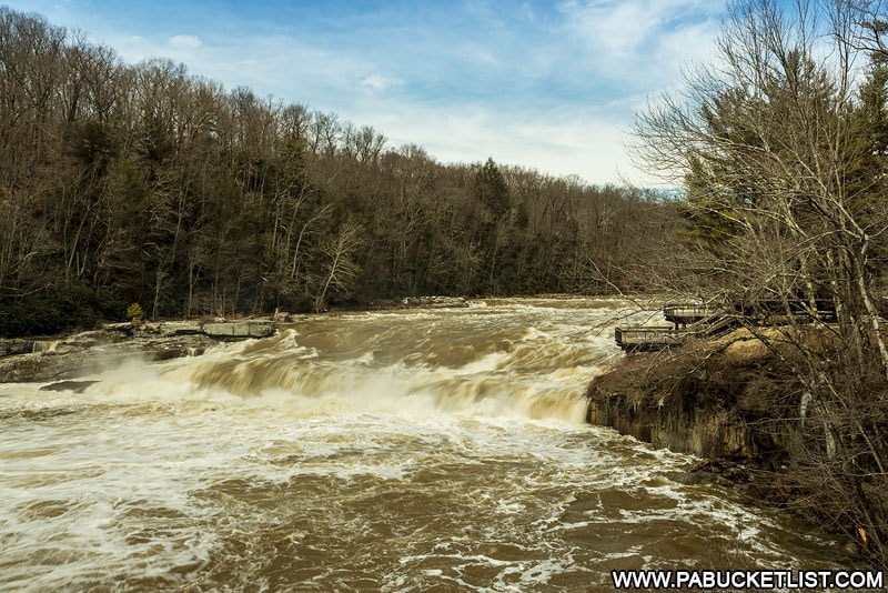Ohiopyle Falls as viewed from in front of the Laurel Highlands Visitors Center.
