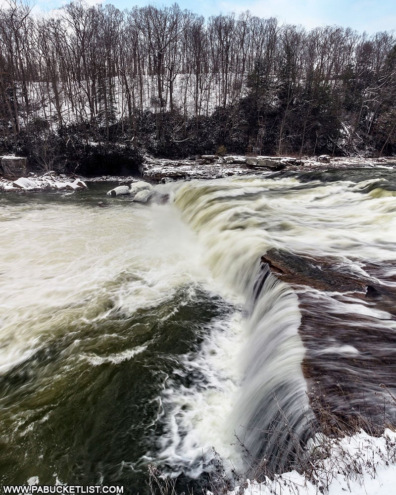 A winter view of Ohiopyle Falls from the Observation Deck.