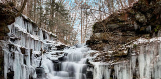 A wall of ice surrounding Big Falls on State Game Lands 13 in Sullivan County, PA.