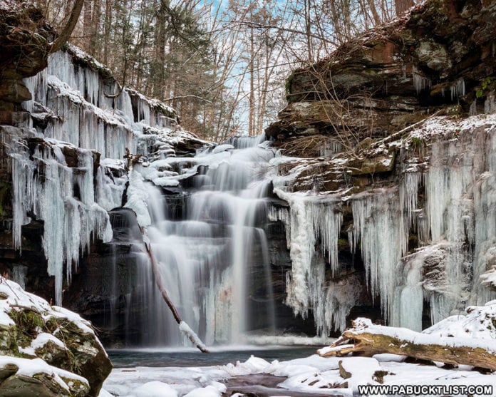 A wall of ice surrounding Big Falls on State Game Lands 13 in Sullivan County, PA.