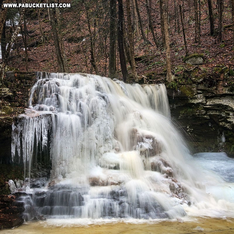 An icy scene at Dry Run Falls in Sullivan County, PA.