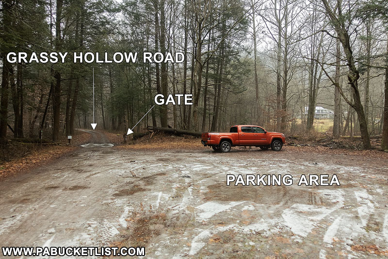 Grassy Hollow Road parking area next to the gate.