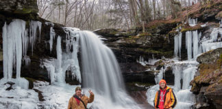 Steve Rubano and Rusty Glessner at the base of Lewis Falls on State Game Lands 13 in Sullivan County, PA.