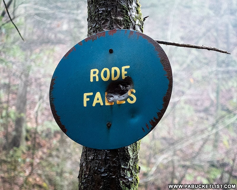 Rode Falls sign along the Loyalsock Trail.