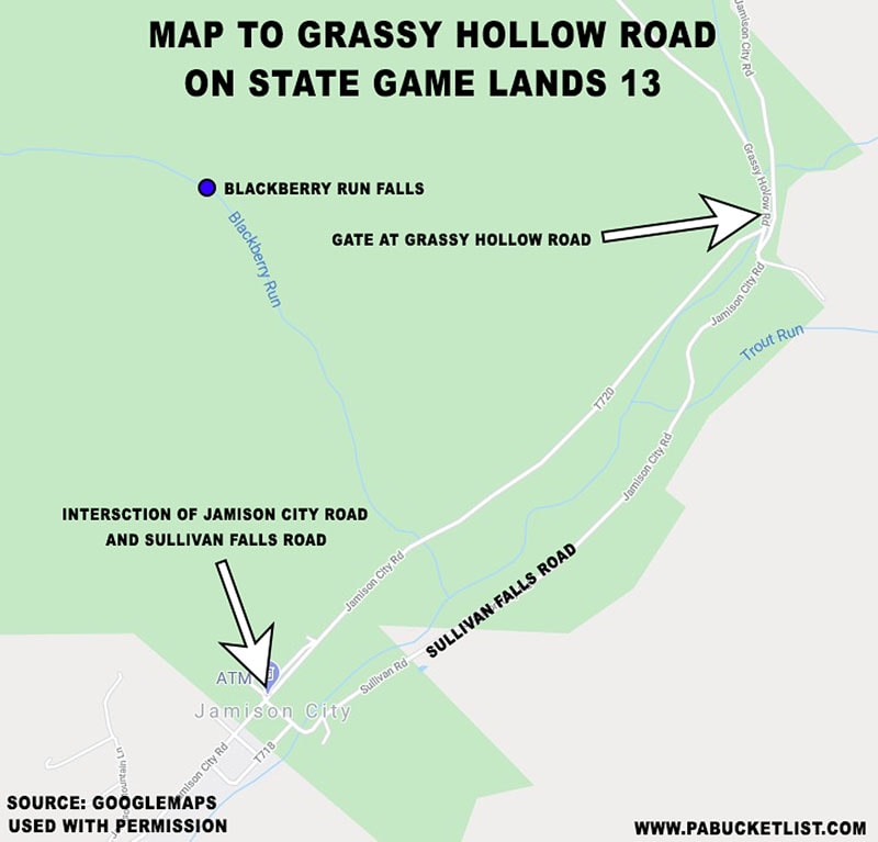 A map to Grassy Hollow Road in Sullivan County.