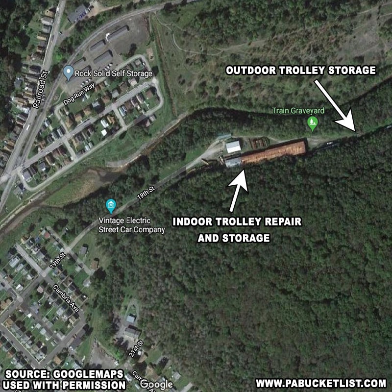 A map showing the location of the Windber Trolley Graveyard in Windber, Pennsylvania.