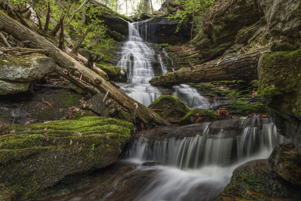 A springtime scene at High Rock Falls in Worlds End State Park.