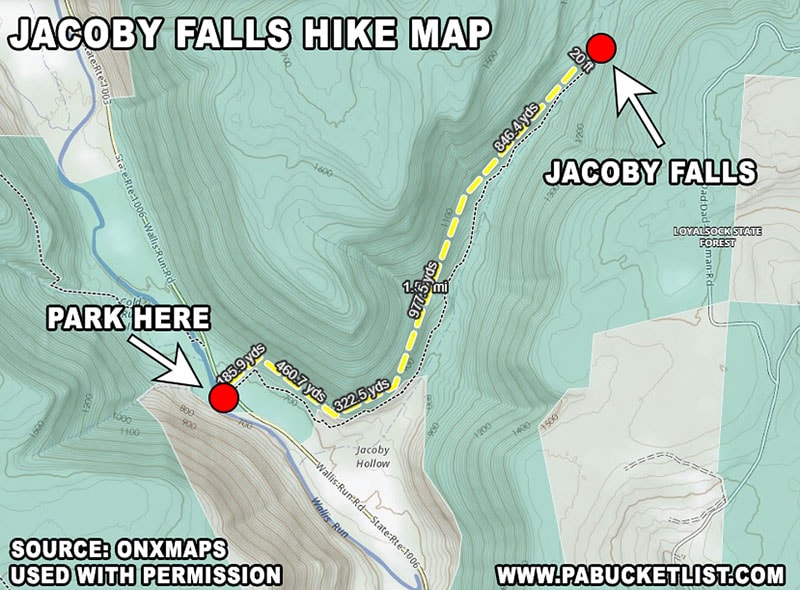 A topo map of the Jacoby Falls Trail.