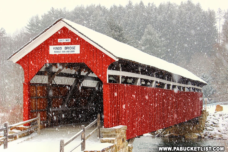 Kings Covered Bridge photographed during a snow squall.