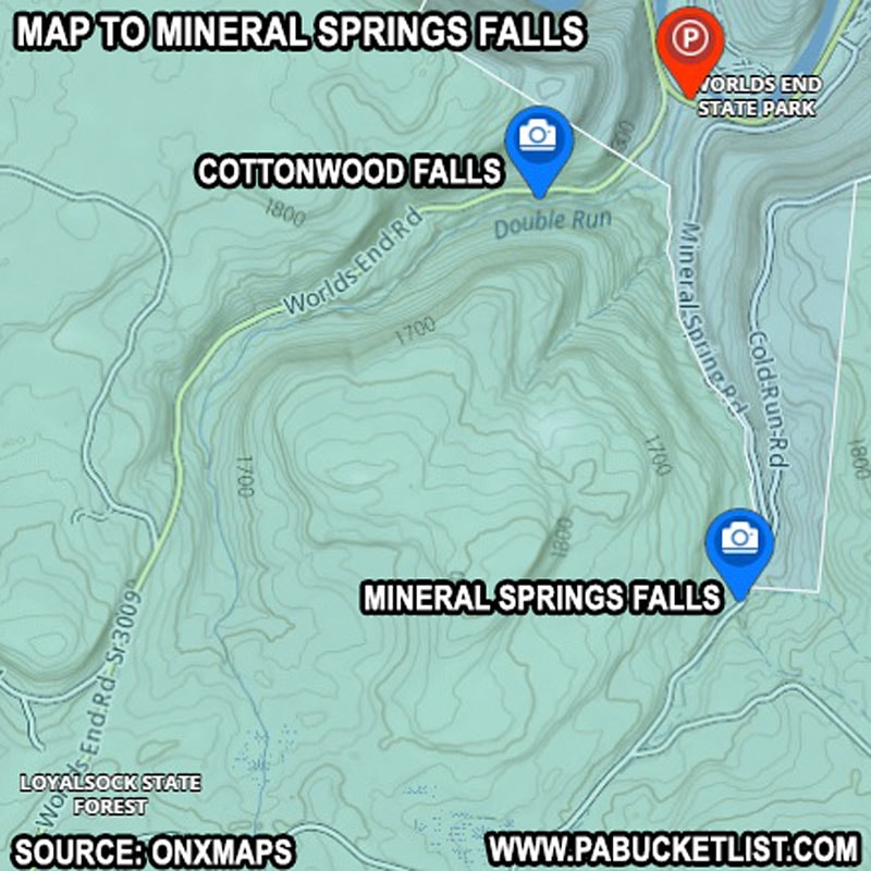 A map to Mineral Springs Falls in the Loyalsock State Forest.