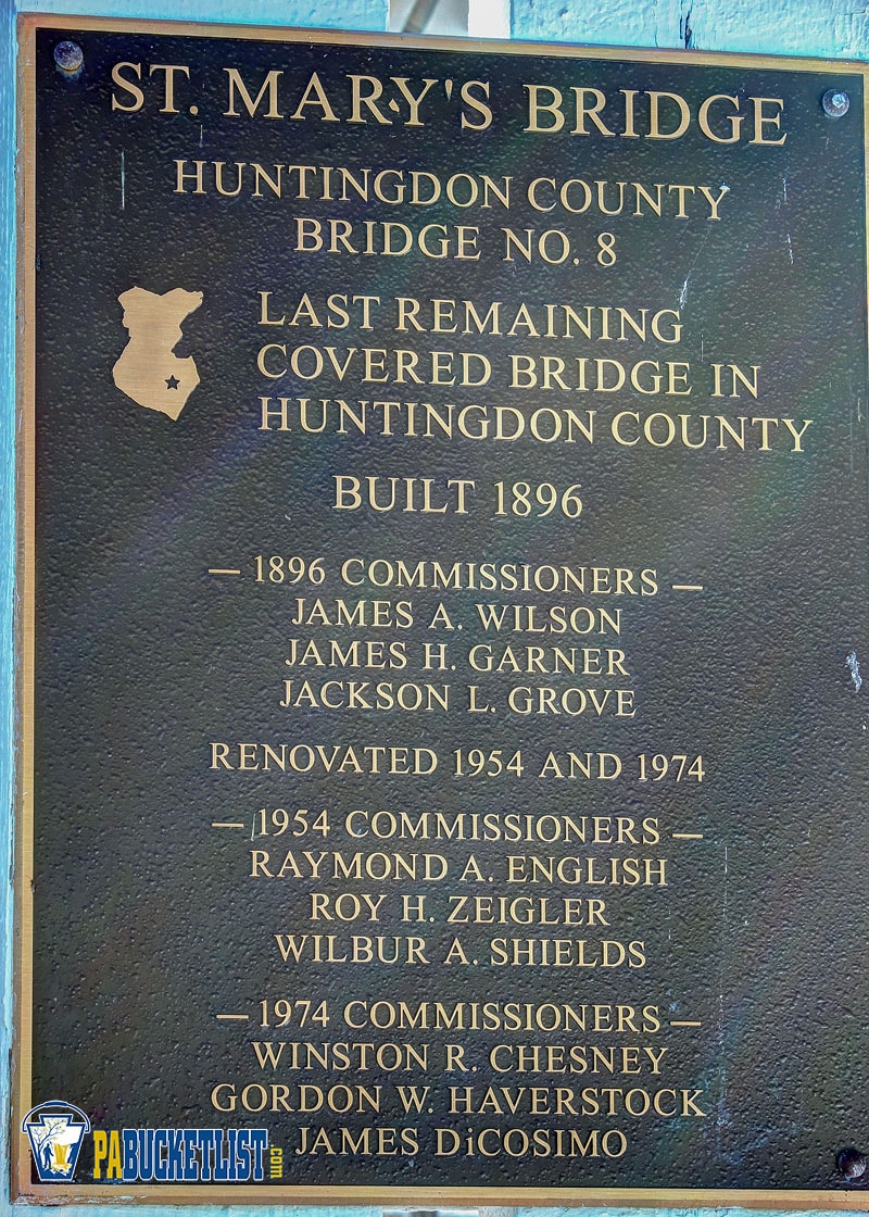 Historical sign on Saint Marys Covered Bridge.