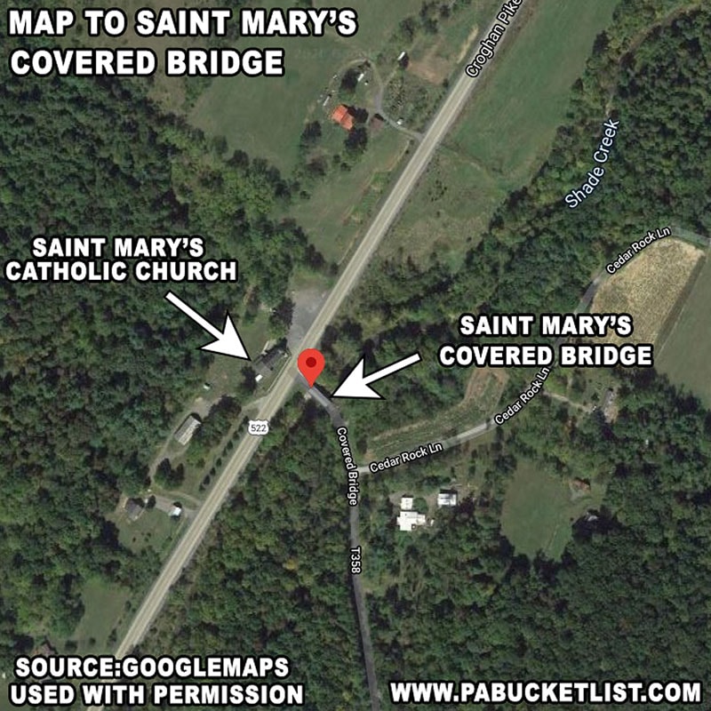A map to Saint Mary's Covered Bridge in Huntingdon County