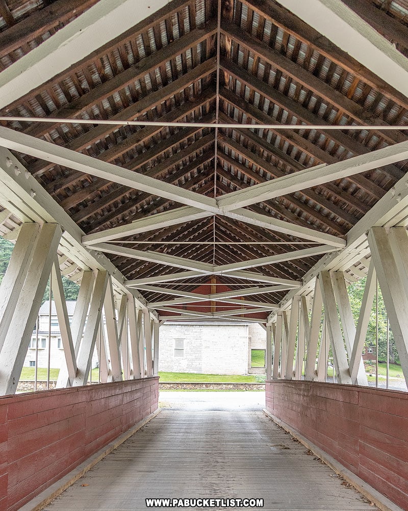 The interior of Saint Mary's Covered Bridge in Huntingdon County, PA