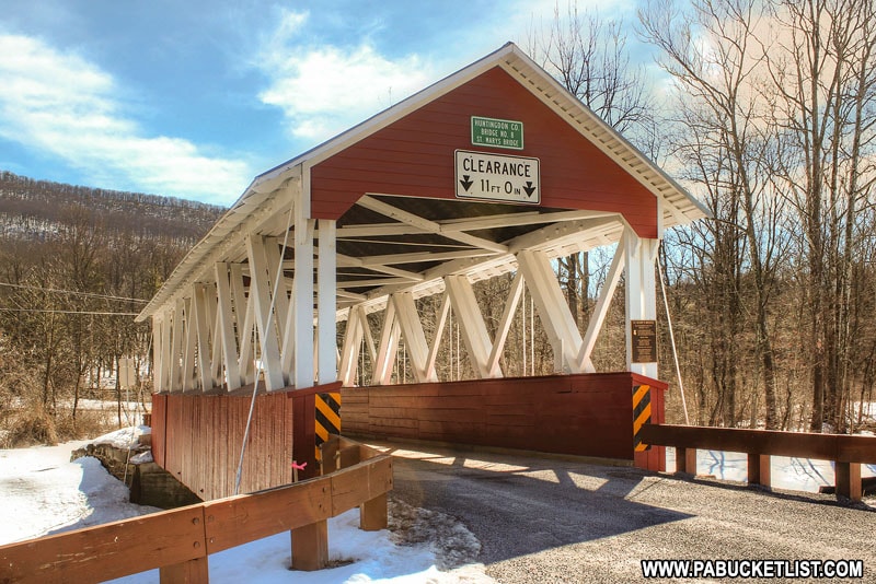 Saint Marys Covered Bridge in Huntingdon County on a winter afternoon.