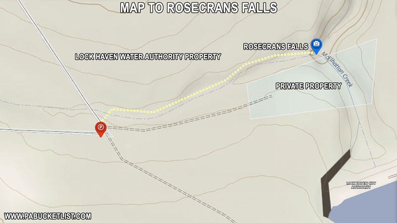 Map to Rosecrans Falls in Clinton County Pennsylvania