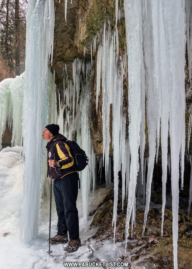 Ice formations along the Alpha Falls Trail at McConnells Mill State Park.