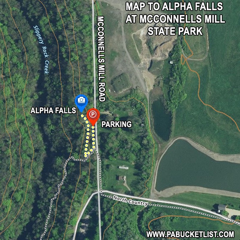 Map to Alpha Falls at McConnells Mill State Park