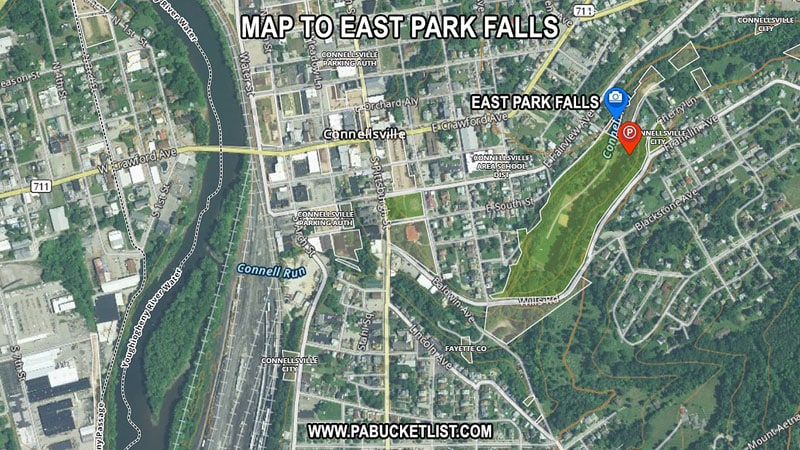 How to find East Park Falls in Connellsville Pennsylvania