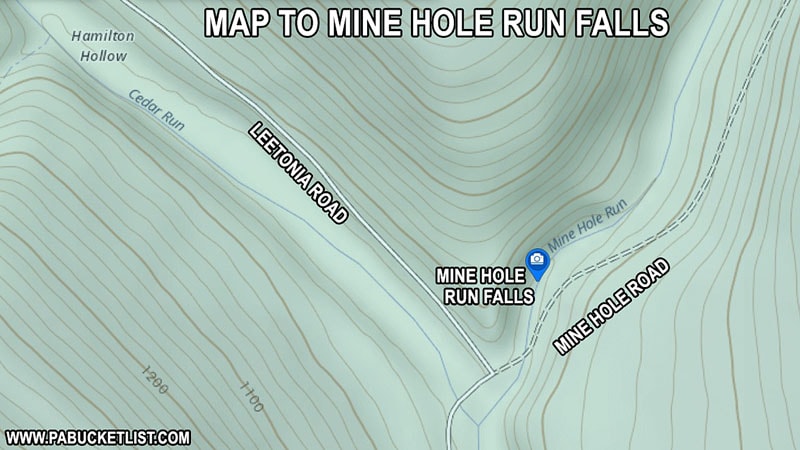 Map to Mine Hole Run Falls in Tioga County Pennsylvania