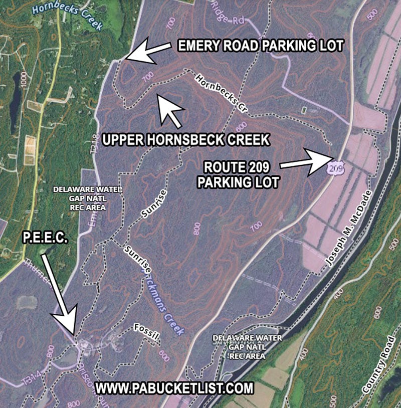 A map to Upper Hornsbeck Creek in Pike County Pennsylvania