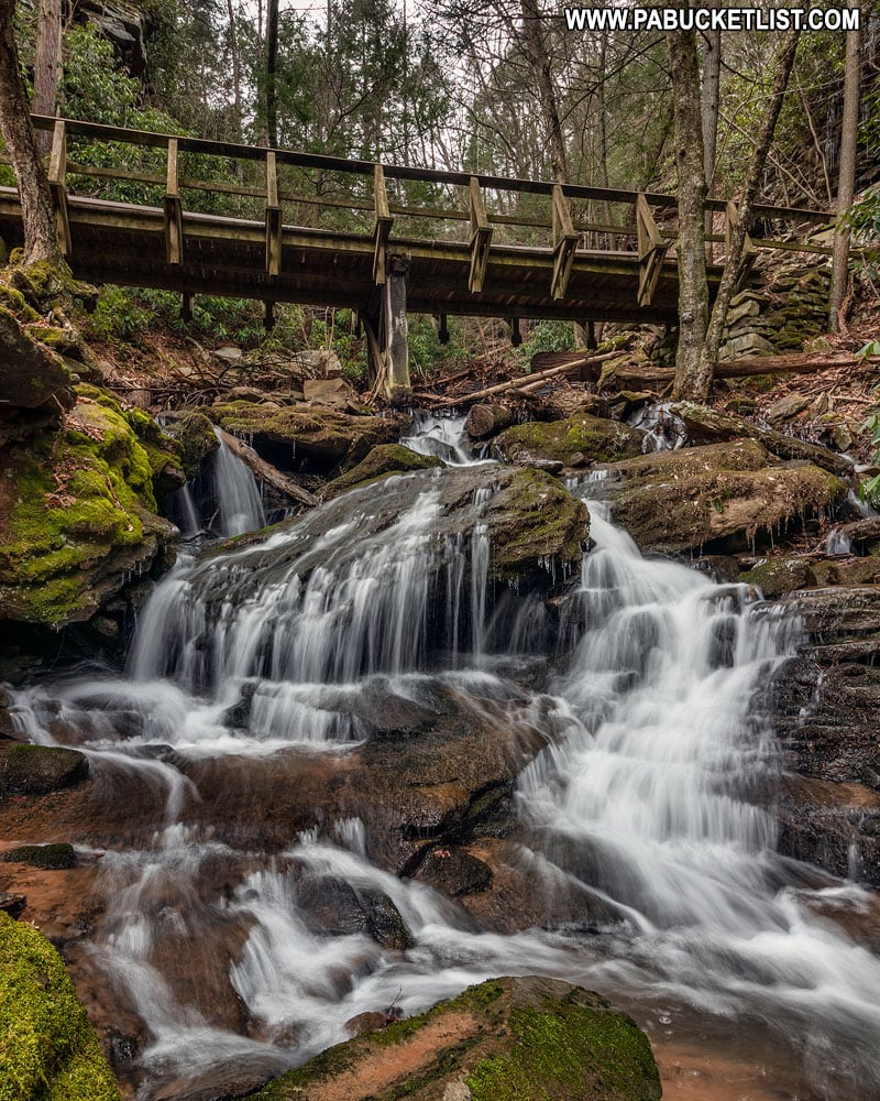 The view from below Rainbow Falls Bridge at Trough Creek State Park.