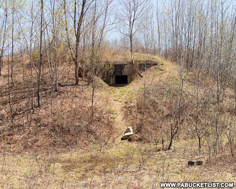 The southern Curtiss-Wright nuclear jet engine testing bunker in the Quehanna Wild Area.