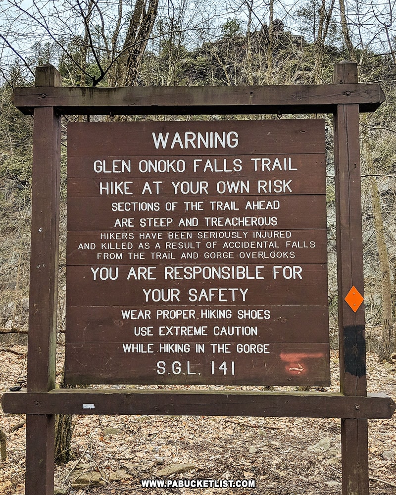 Glen Onoko Falls Trail trailhead near Jim Thorpe Pennsylvania